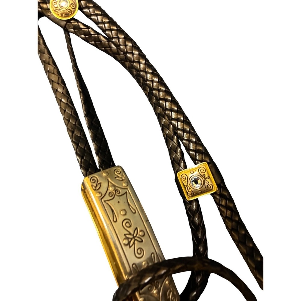 Vintage Brighton/Swarovski Crystal Adorned Brown Leather Bolo Belt